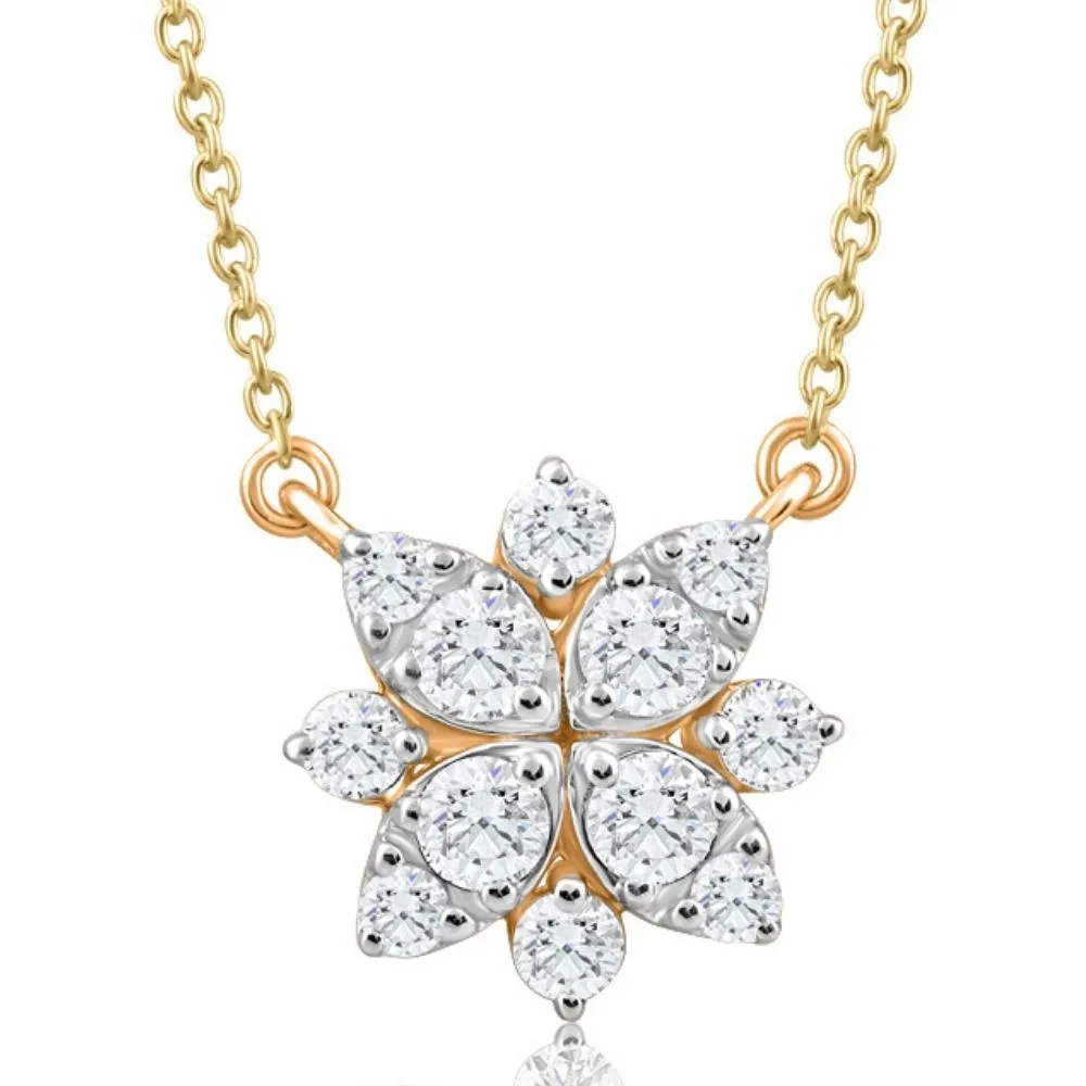 0.55 Carat Total Weight Lab Grown Diamond Cluster Halo Pendant Necklace in Yellow Gold