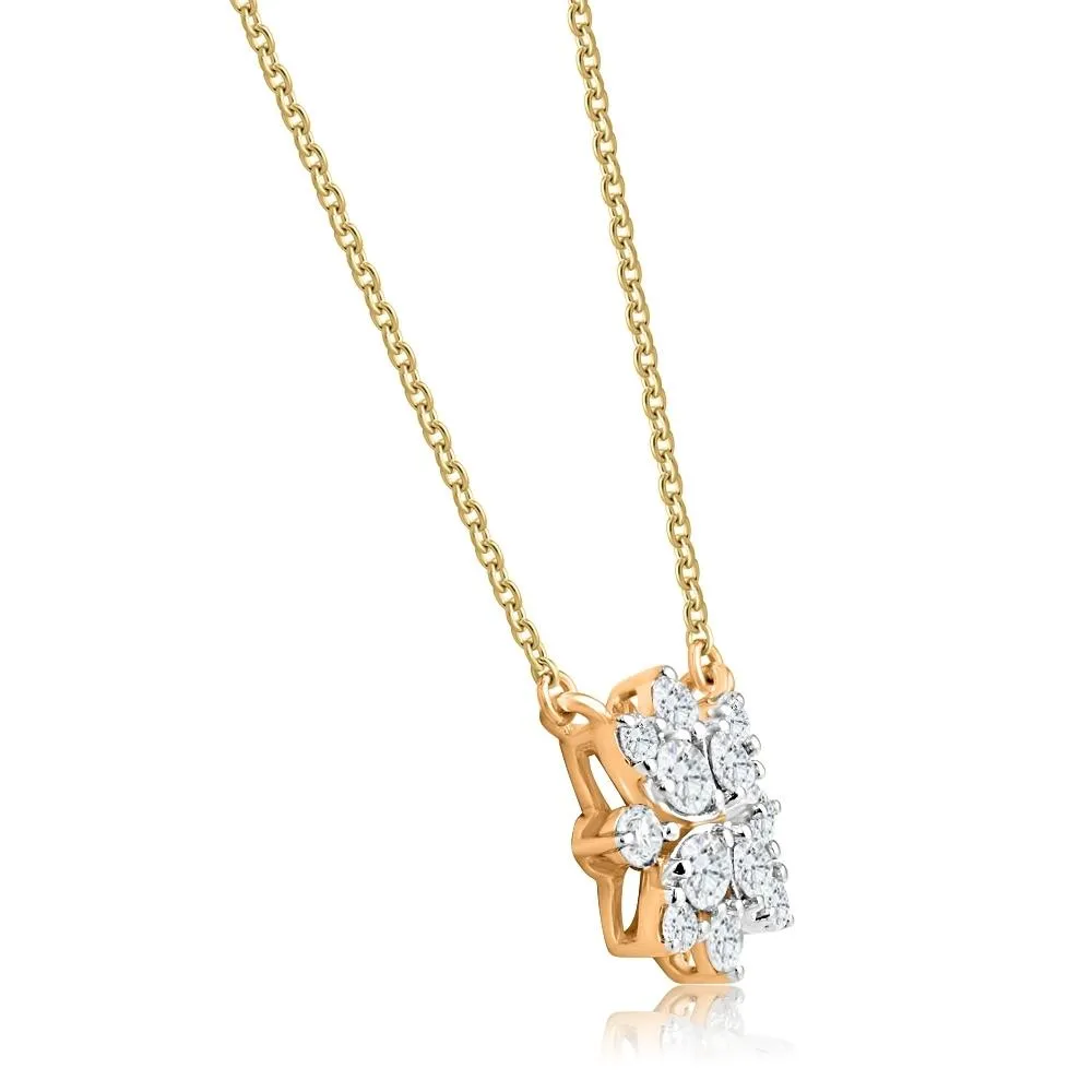 0.55 Carat Total Weight Lab Grown Diamond Cluster Halo Pendant Necklace in Yellow Gold