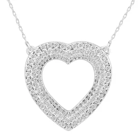 Real Diamond Heart Pendant Necklace 10k White Gold 1.25 Ct Tall