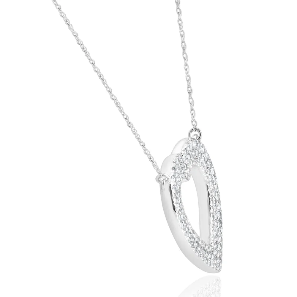 Real Diamond Heart Pendant Necklace 10k White Gold 1.25 Ct Tall