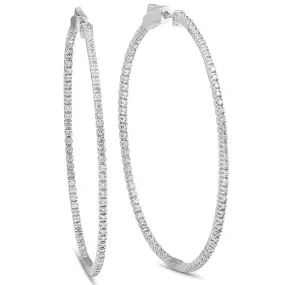 1 1/5 Ct Diamond Inside Outside Hoops 14k White Gold Vault Lock 2 Tall