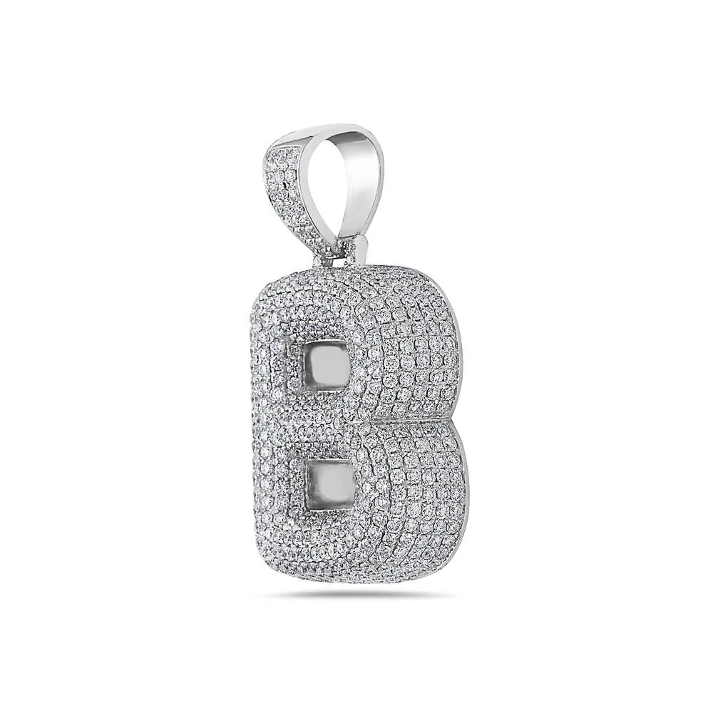 14K White Gold 'B' Pendant for Men with 7.78 CT Diamond