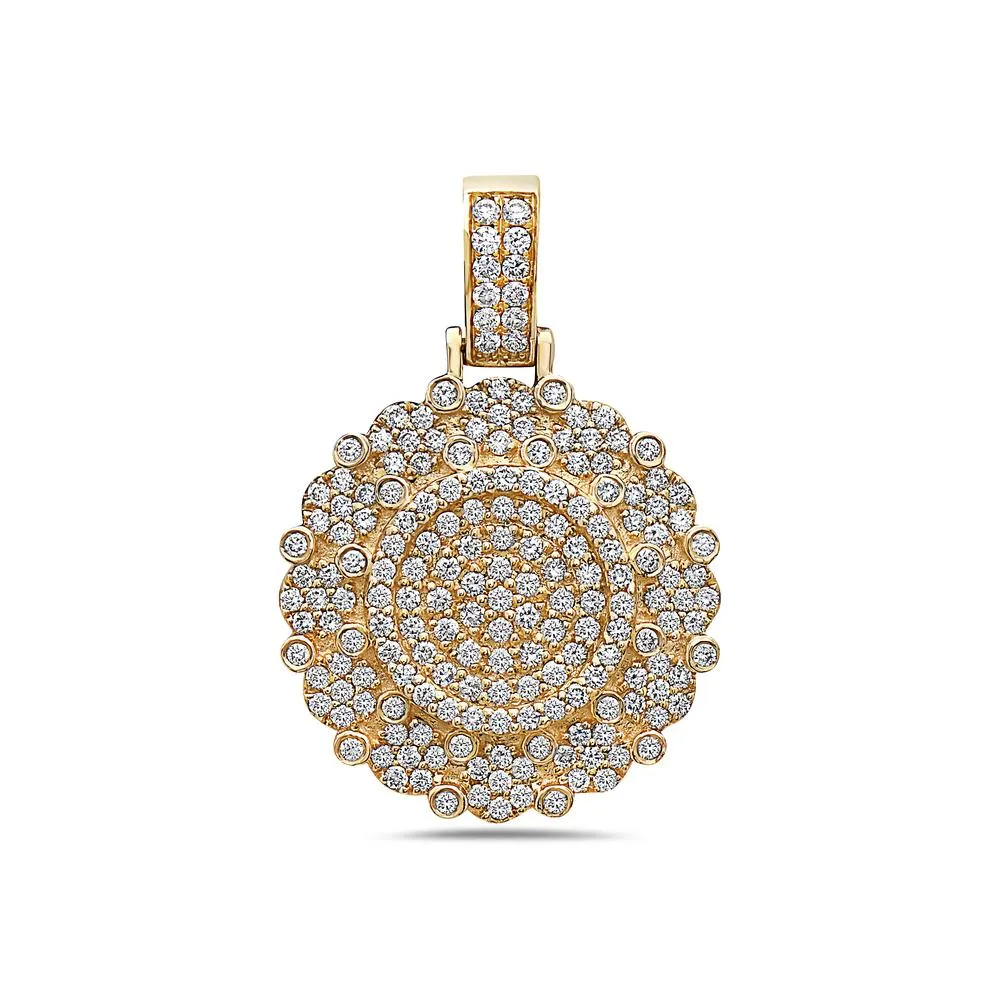 14K Yellow Gold Circle Pendant for Men with 2.15 CT Diamonds