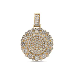 14K Yellow Gold Circle Pendant for Men with 2.15 CT Diamonds