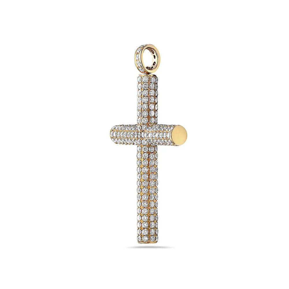 14K Yellow Gold Cross Pendant 4.20 CT Diamonds.