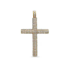 14K Yellow Gold Cross Pendant 4.20 CT Diamonds.