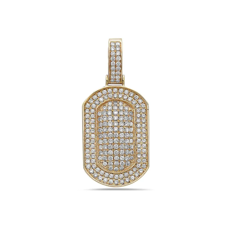 14K Yellow Gold Dog Tag Pendant with 2.40 CT Diamonds for Men