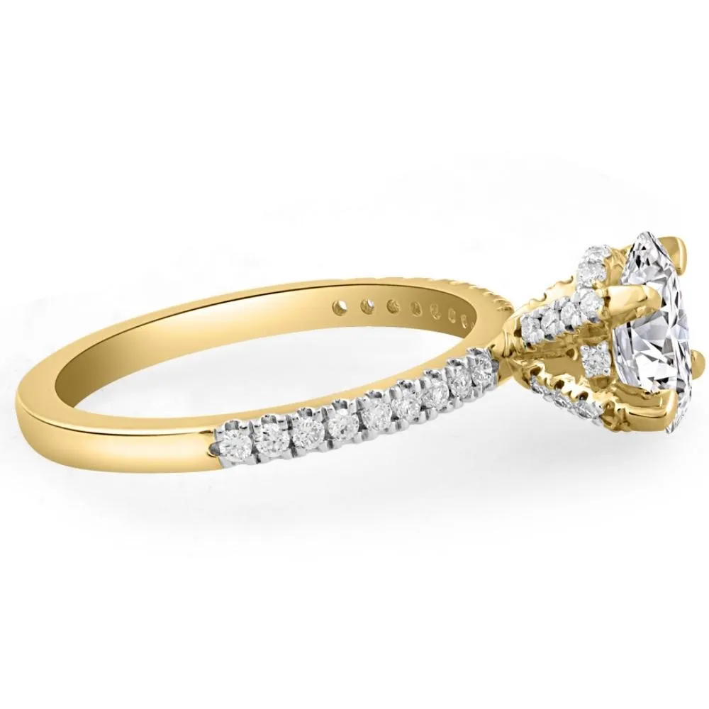 1.5 Ct Oval Lab Grown Diamond Engagement Ring with Diamond Accents in White, Yellow, or Rose Gold