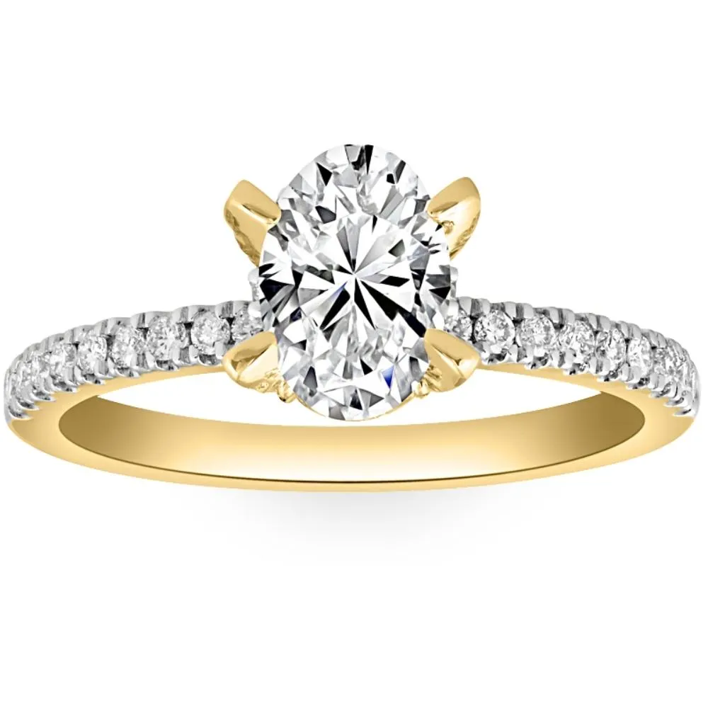 1.5 Ct Oval Lab Grown Diamond Engagement Ring with Diamond Accents in White, Yellow, or Rose Gold