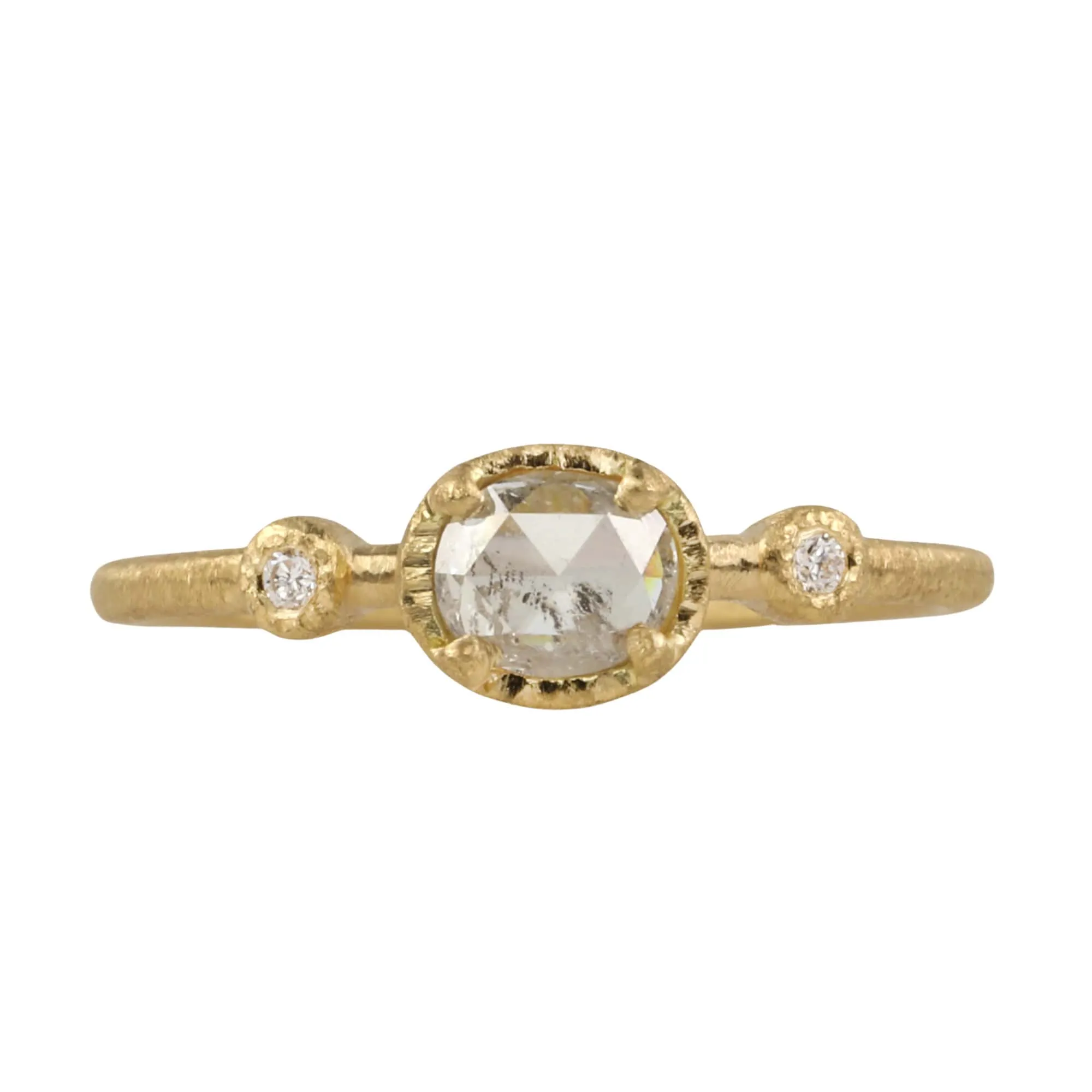 18K Gold Prong-Set Rose Cut Oval Salt and Pepper Diamond Ring