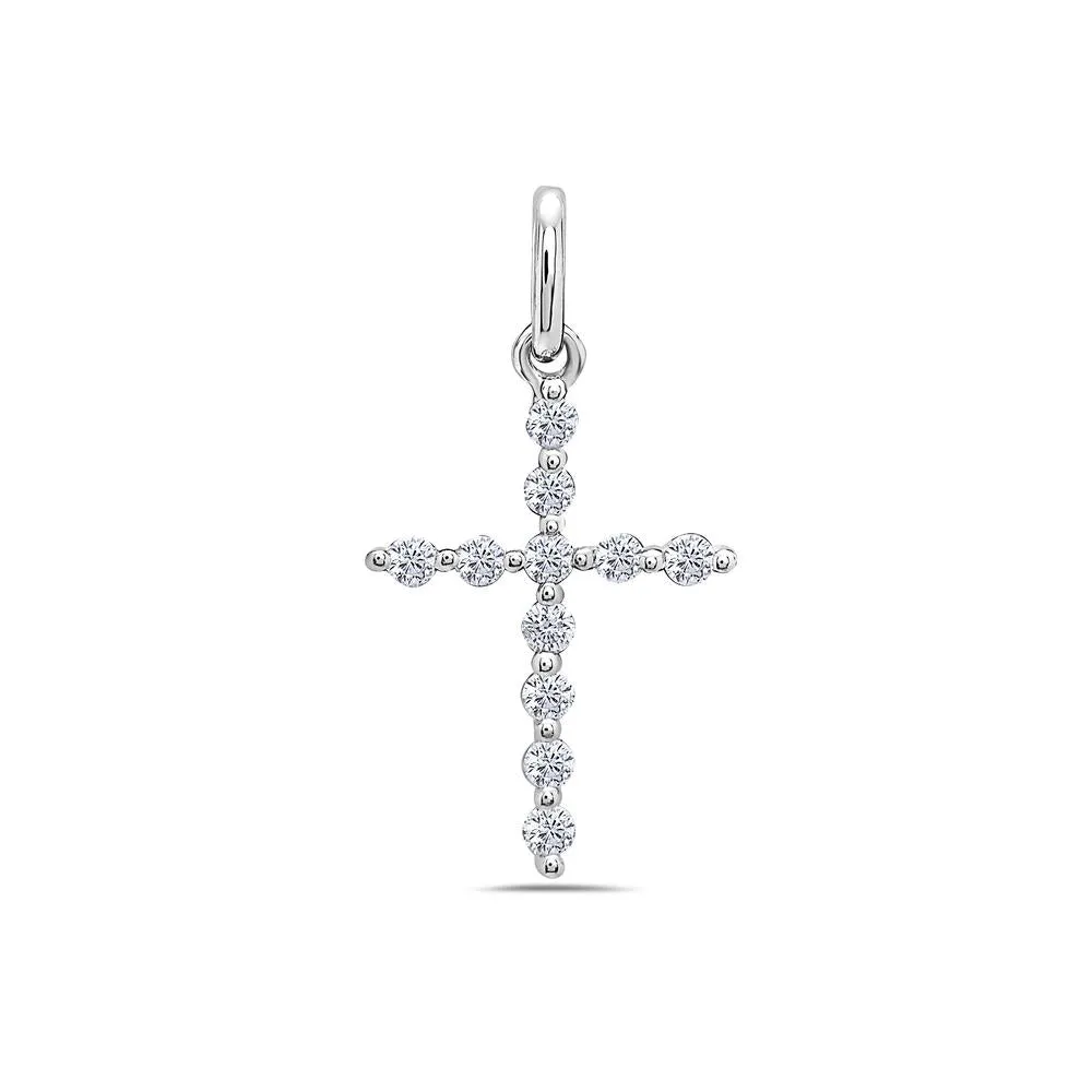 18K White Gold Diamond Cross Pendant - Unisex