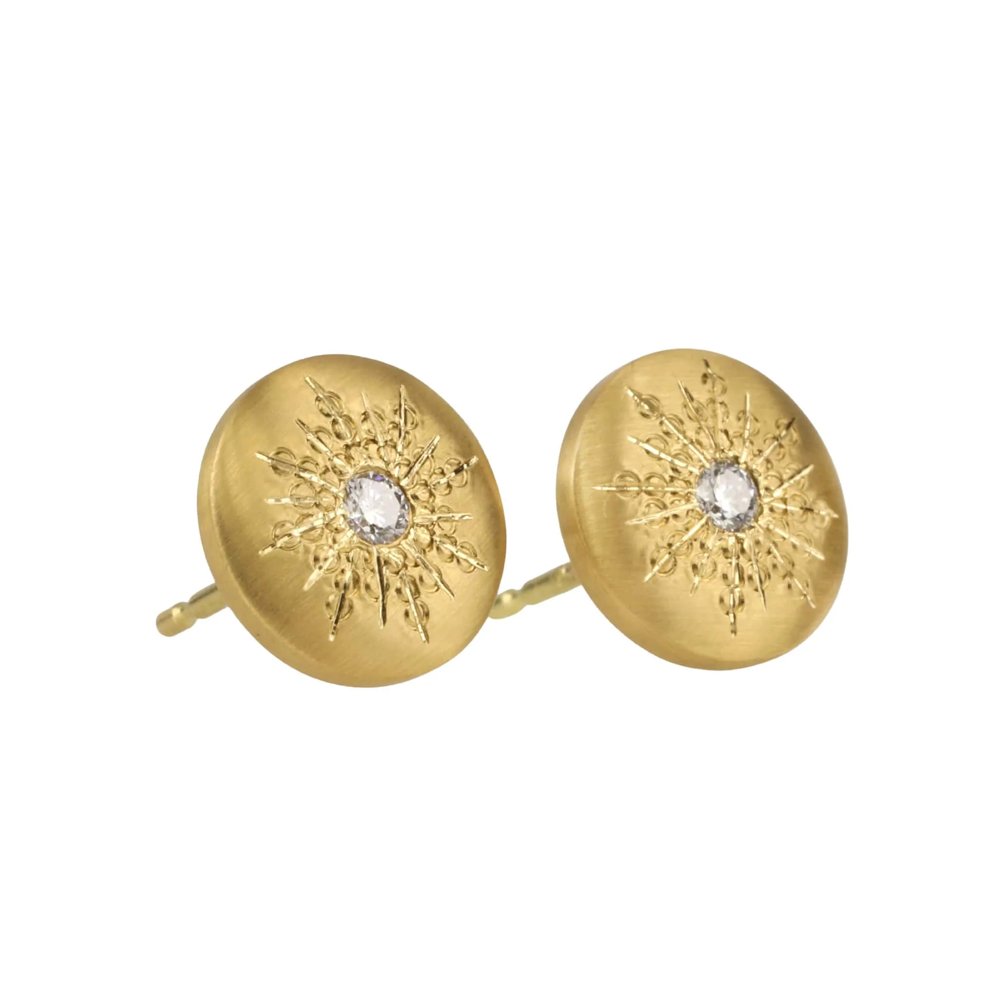 20K Gold Medium Lentil Studs with Sunburst-Set Diamonds