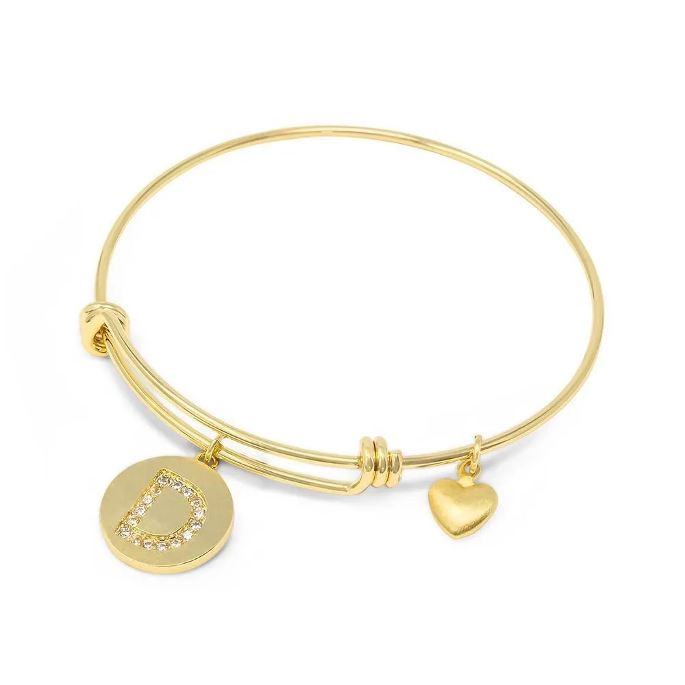 20kt Gold Plated Initial Bracelet with Crystal Detail - Letter D