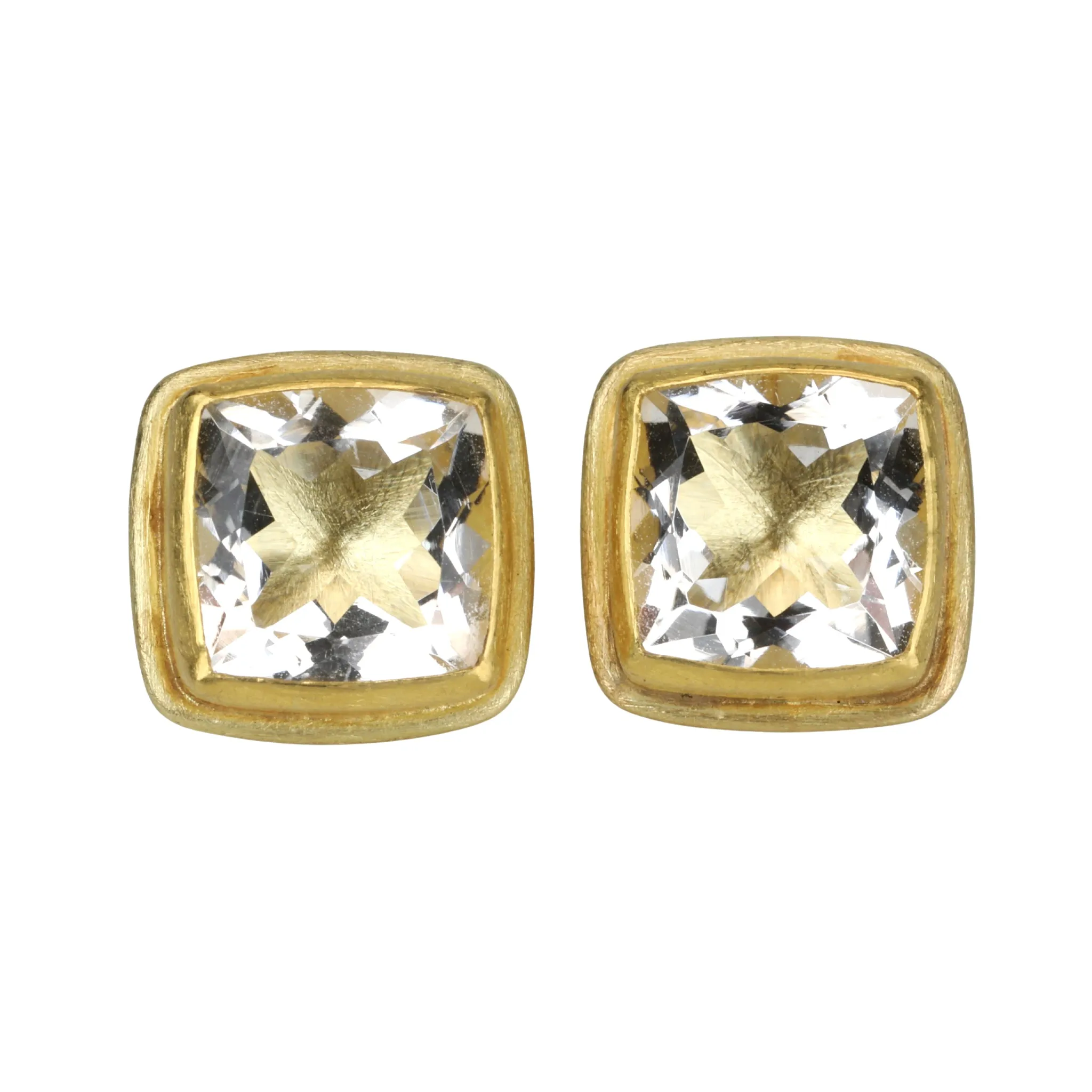 22K Gold Clear Quartz Stud Earrings with Bezel Setting