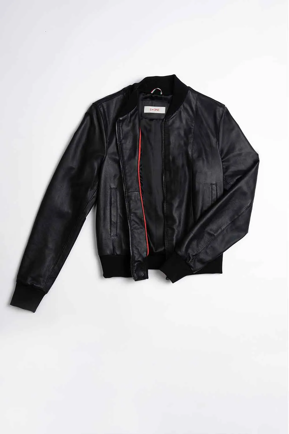 Ambra black leather bomber