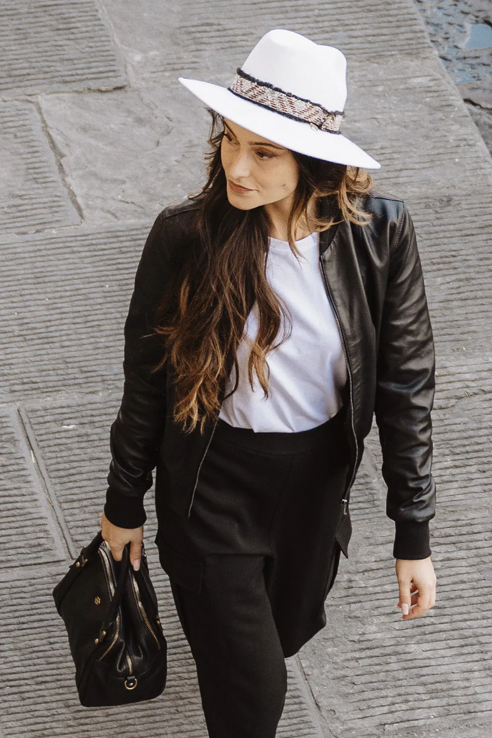 Ambra black leather bomber