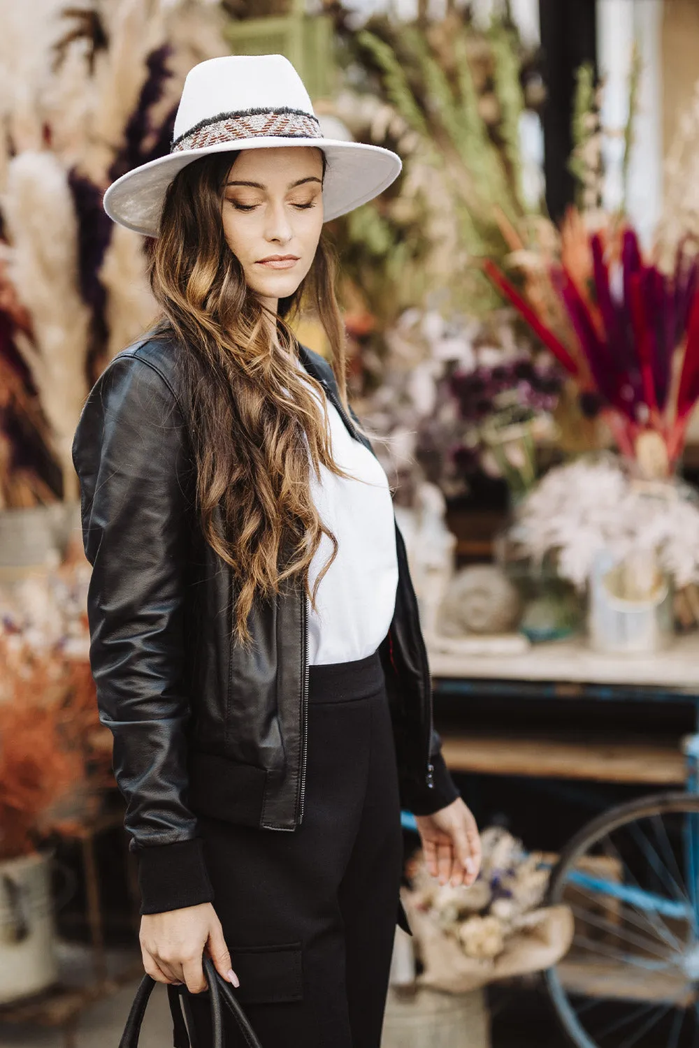 Ambra black leather bomber