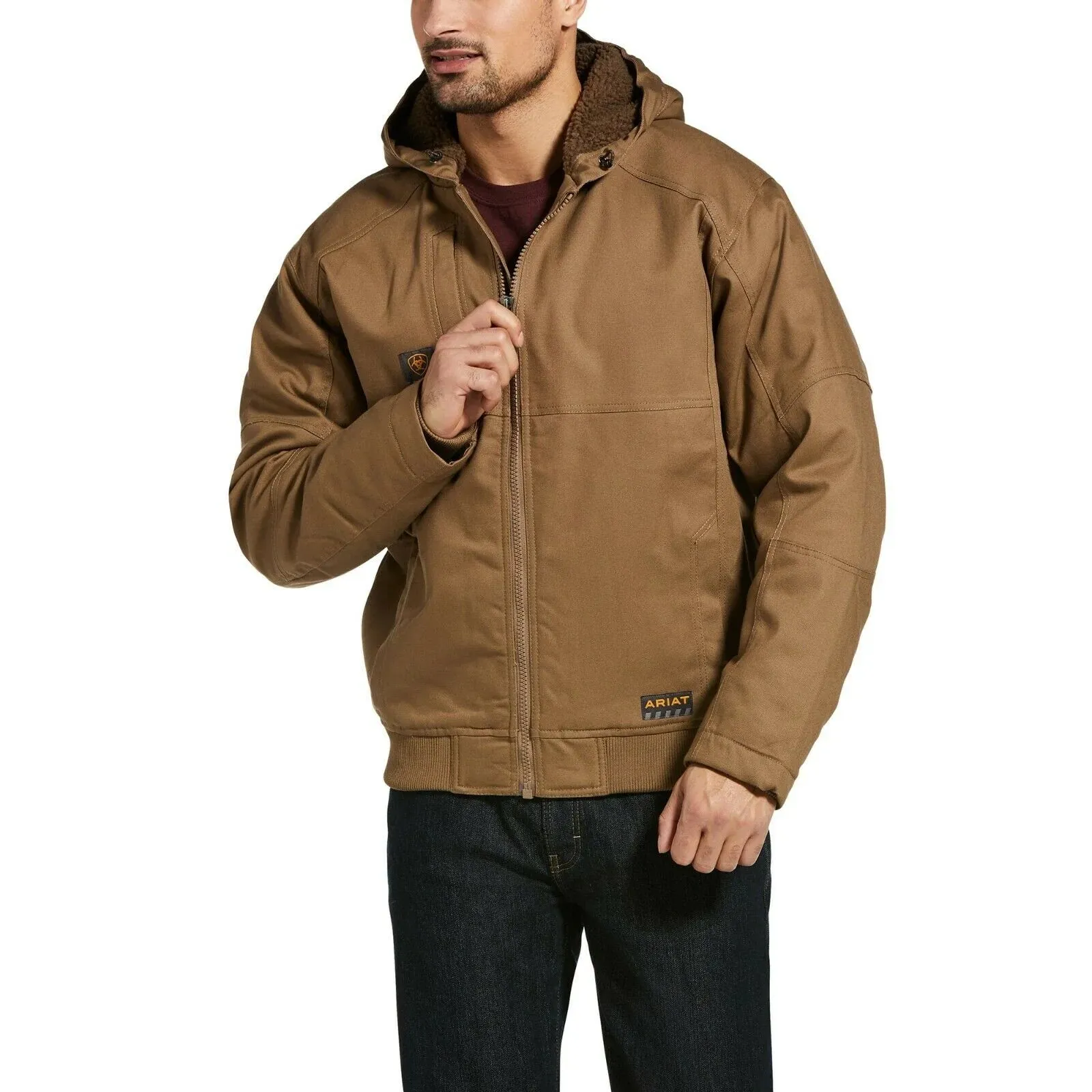 Men's Ariat Rebar DuraCanvas Field Hooded Jacket - Khaki Brown