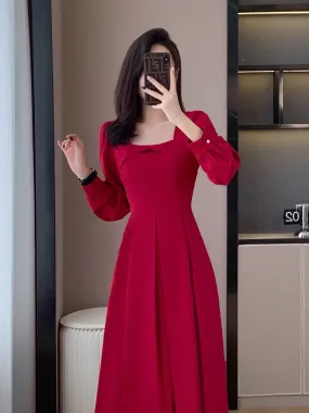 Autumn new style retro temperament gentle girl slim long dress engagement party dress high-end light luxury dress