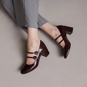 Babies with heels in burgundy patent leather