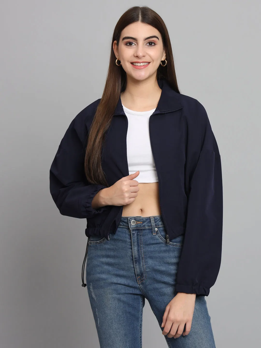 BAGGY CROP JACKET-NAVY BLUE