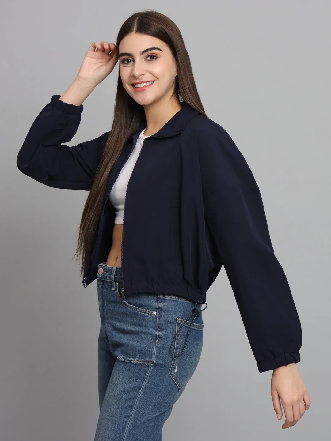 BAGGY CROP JACKET-NAVY BLUE