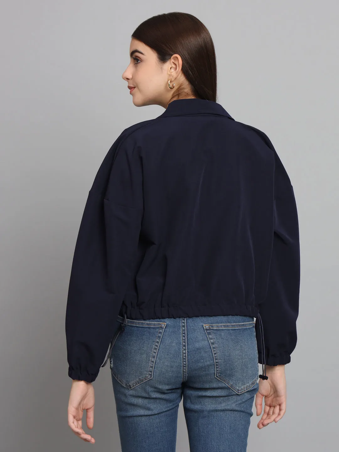 BAGGY CROP JACKET-NAVY BLUE