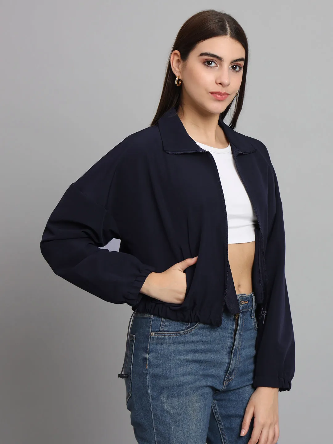 BAGGY CROP JACKET-NAVY BLUE