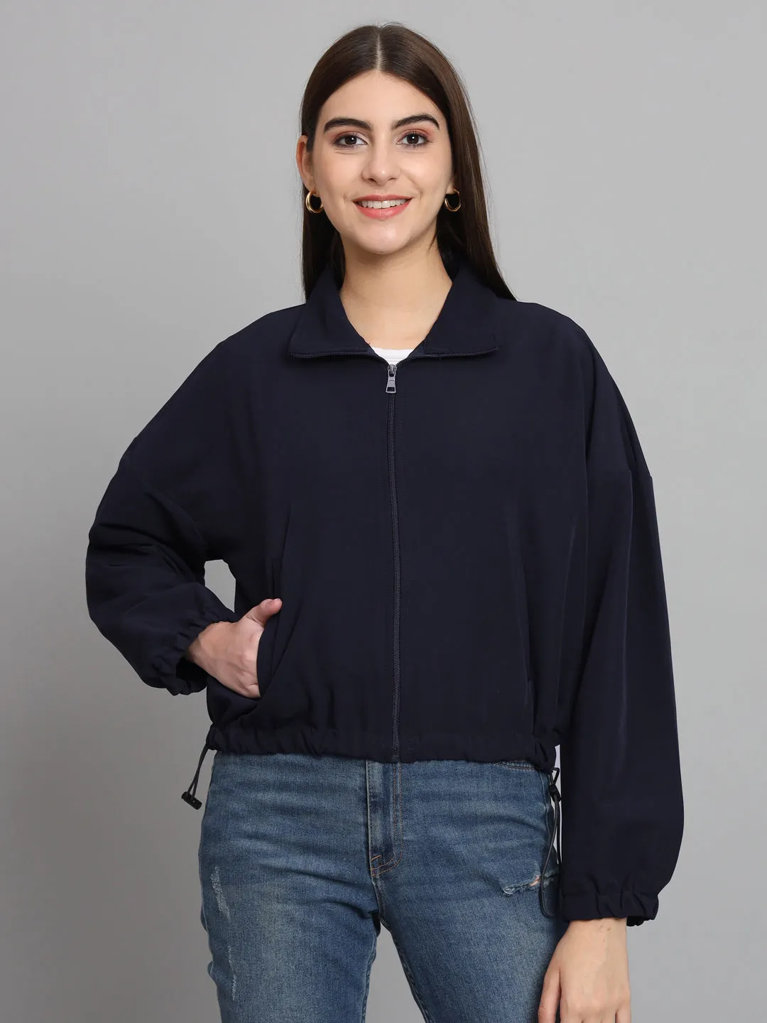 BAGGY CROP JACKET-NAVY BLUE