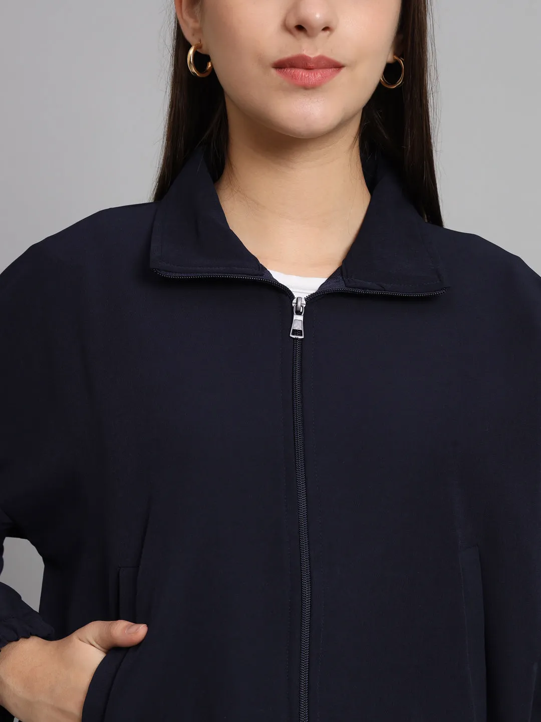 BAGGY CROP JACKET-NAVY BLUE