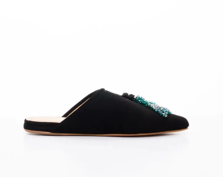 Bahia Third Black Tanned Pompom Mule