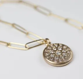 Bead Set Diamond Cluster Pendant With Paperclip Chain