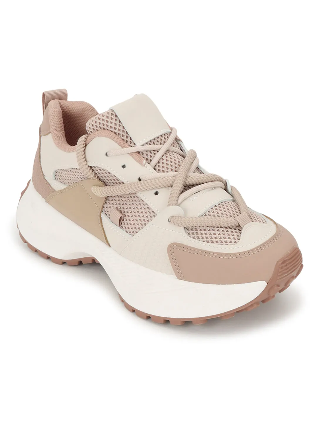 Beige Brown Mesh Stylish Lace-Up Sneakers (TC-RS3617-BEIGBRO)