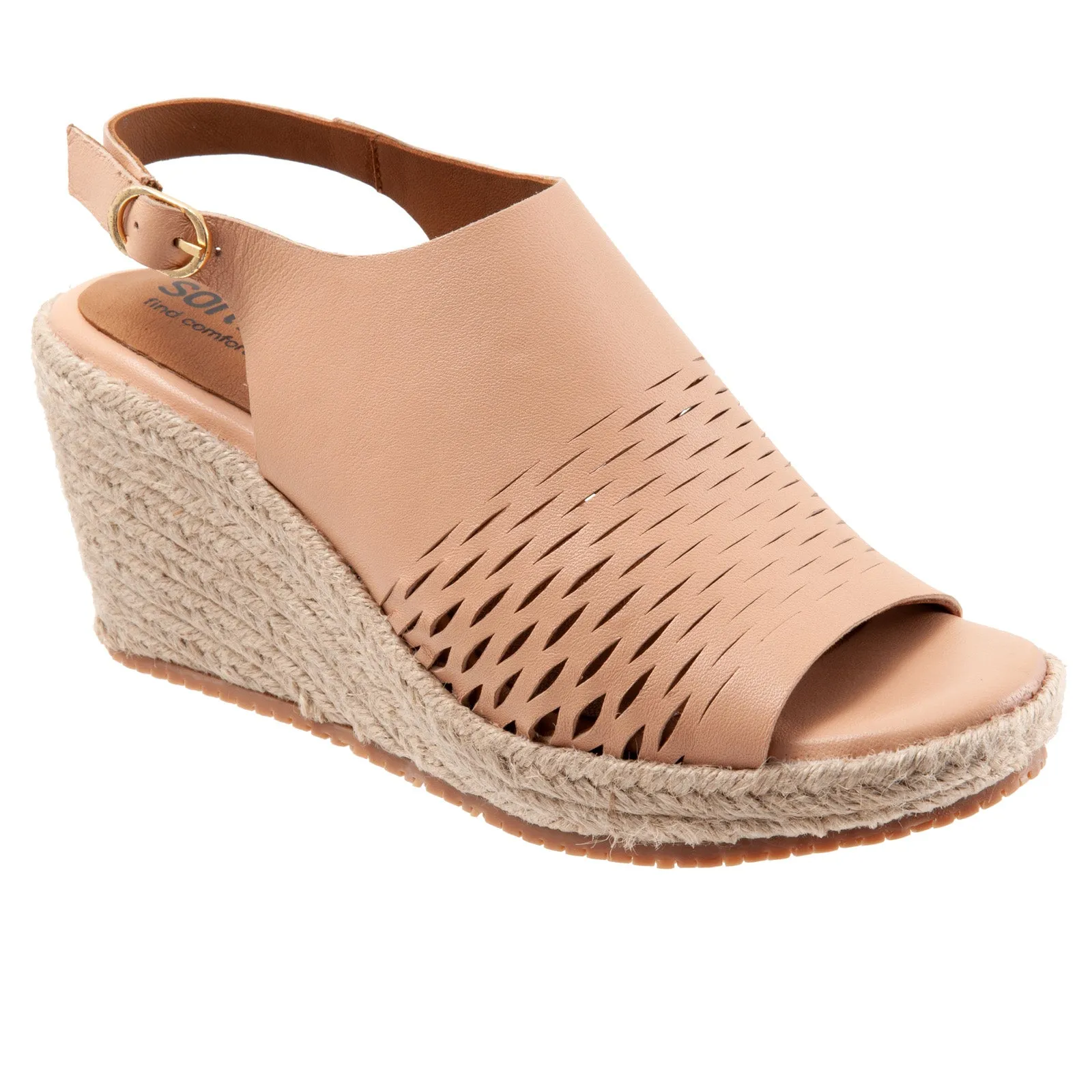 Beige Leather Wedge Sandals for Women by Softwalk