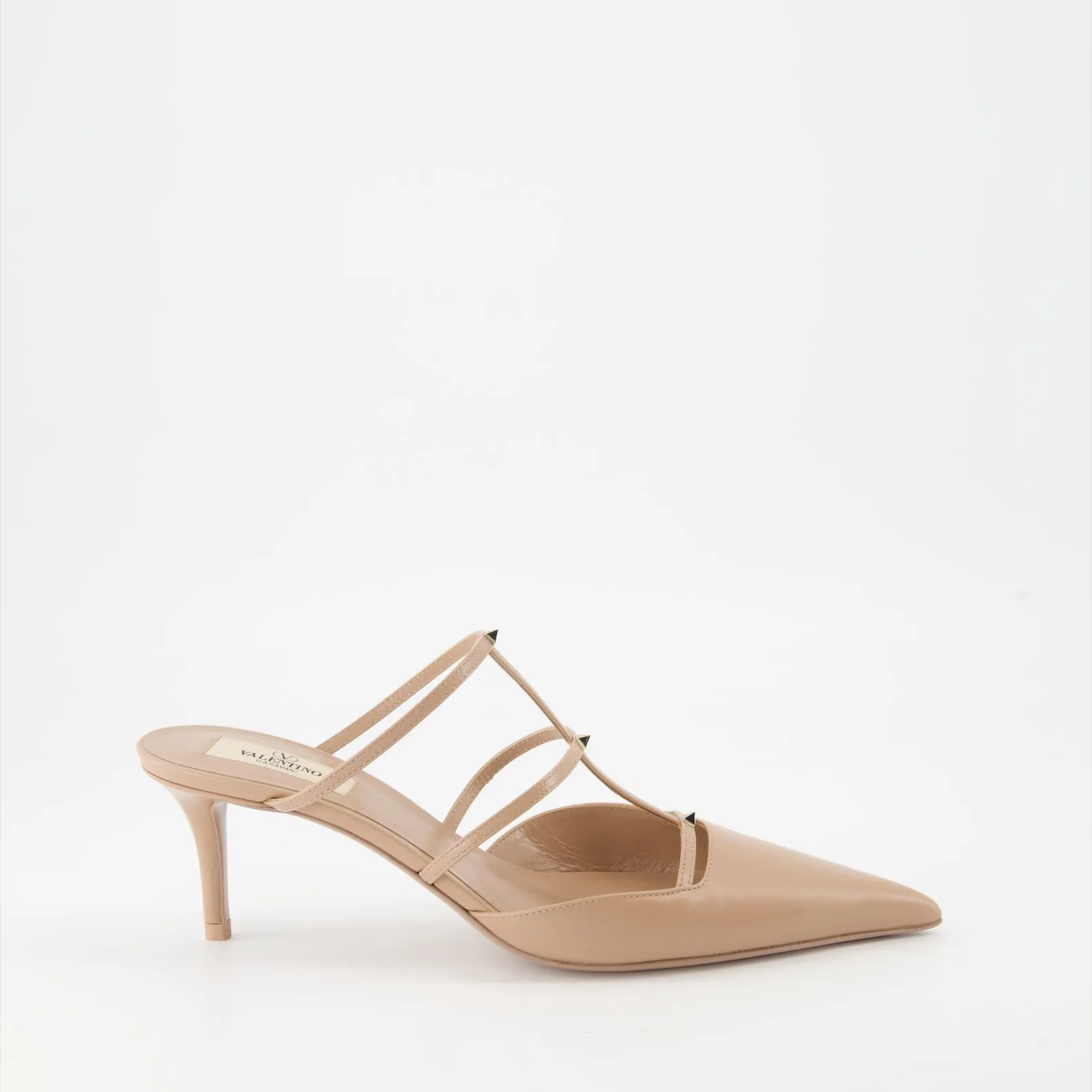 Beige Rockstud Wispy Leather Mules