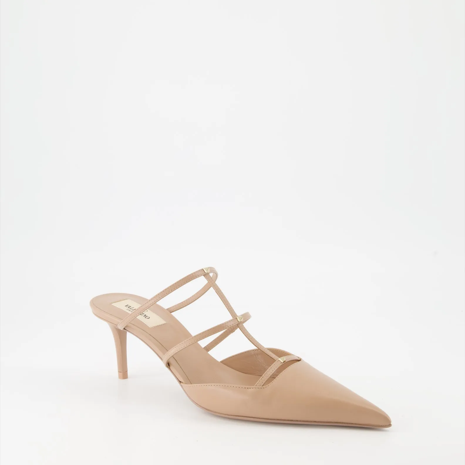 Beige Rockstud Wispy Leather Mules