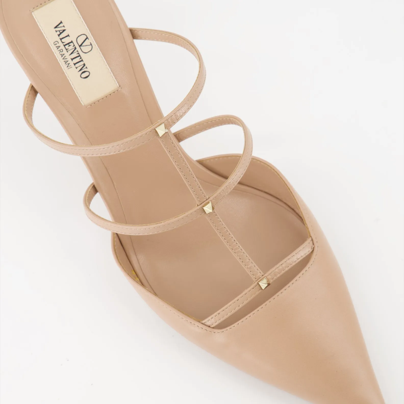 Beige Rockstud Wispy Leather Mules