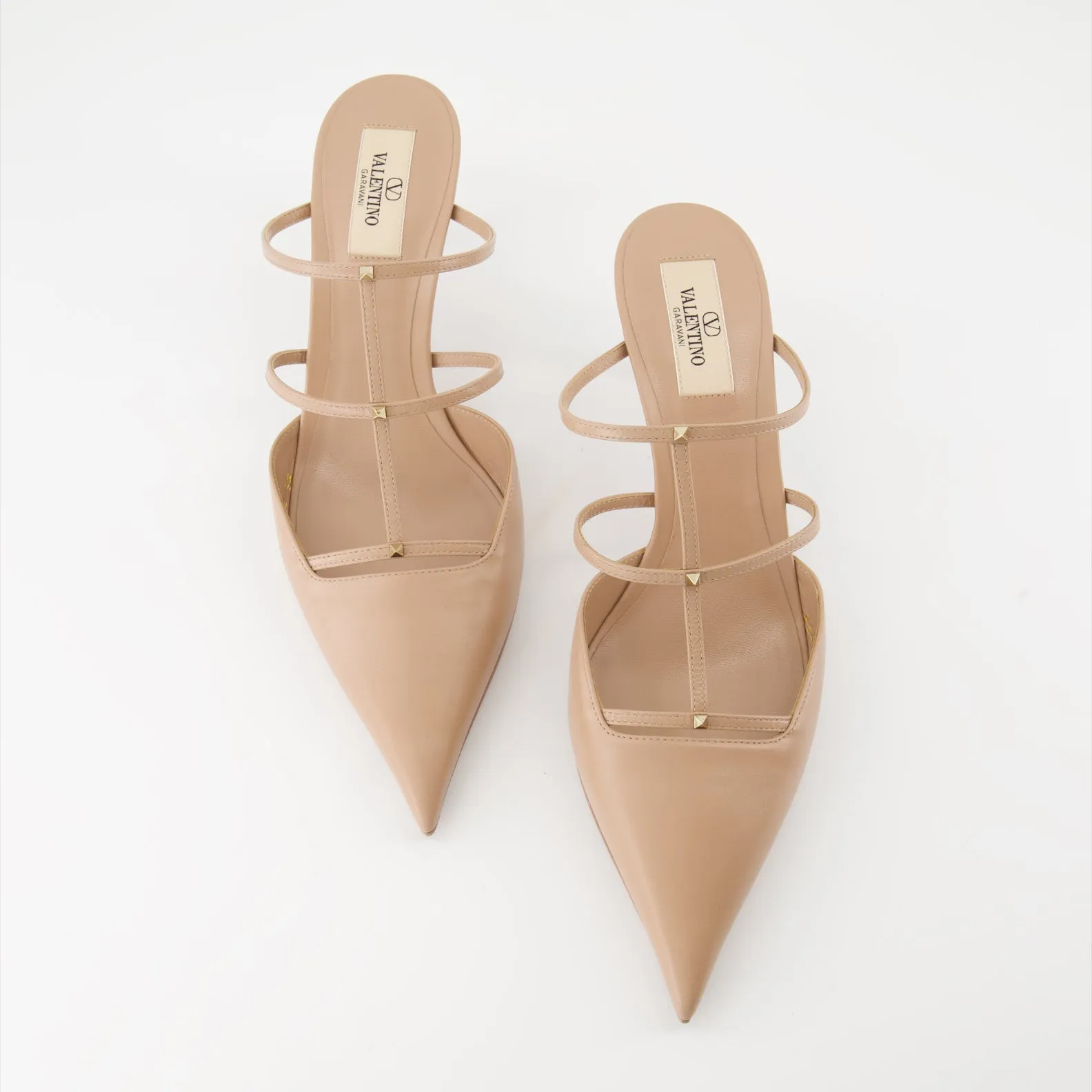 Beige Rockstud Wispy Leather Mules