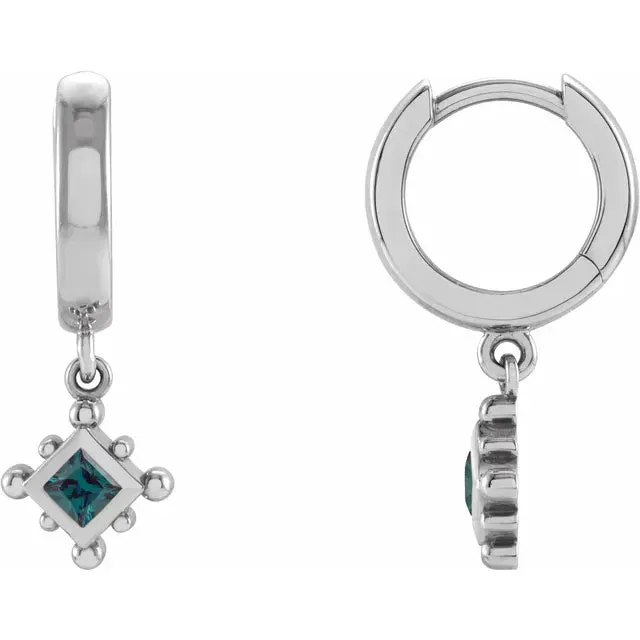 Bezel Set Lab Grown Alexandrite Princess Huggies Hoop Earrings