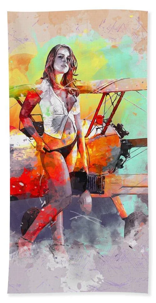 Biplane Girl - Beach Towel