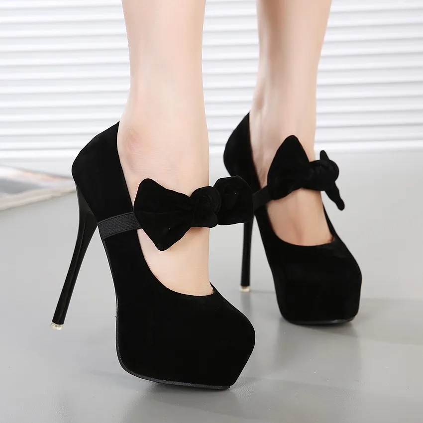 Black Bow Platforms Stiletto Shoes