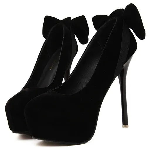 Black Bow Platforms Stiletto Shoes