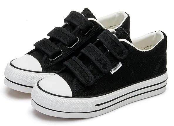 Black Canvas Velcro Platforms Loafers Flats Casual Sneakers