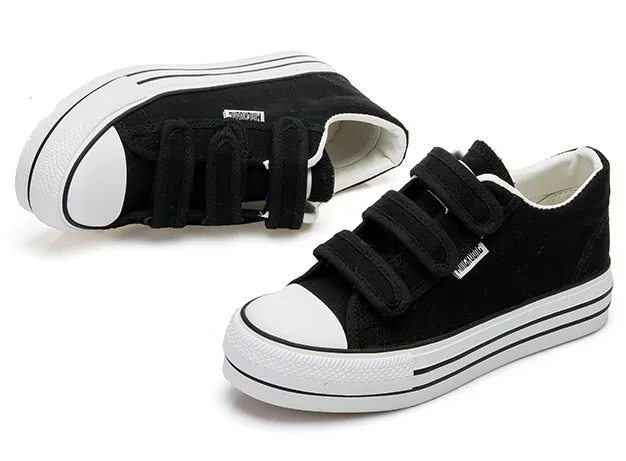 Black Canvas Velcro Platforms Loafers Flats Casual Sneakers