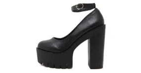 Black Chunky Mary Jane High Heels with Cleated Platforms