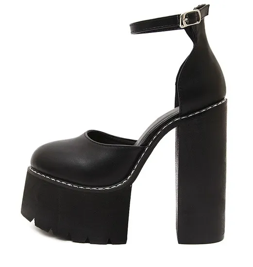 Black Cleated Platforms Chunky High Heels