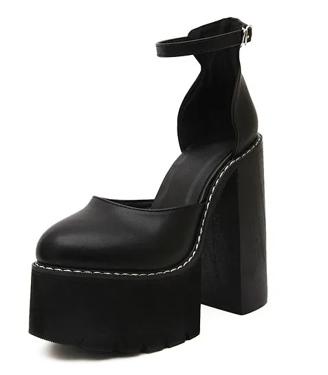 Black Cleated Platforms Chunky High Heels