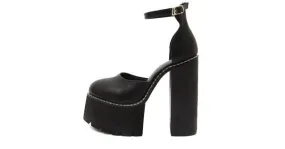 Black Cleated Platforms Chunky High Heels