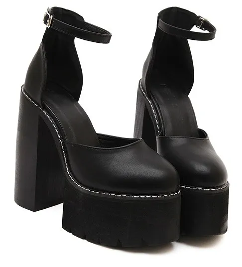 Black Cleated Platforms Chunky High Heels