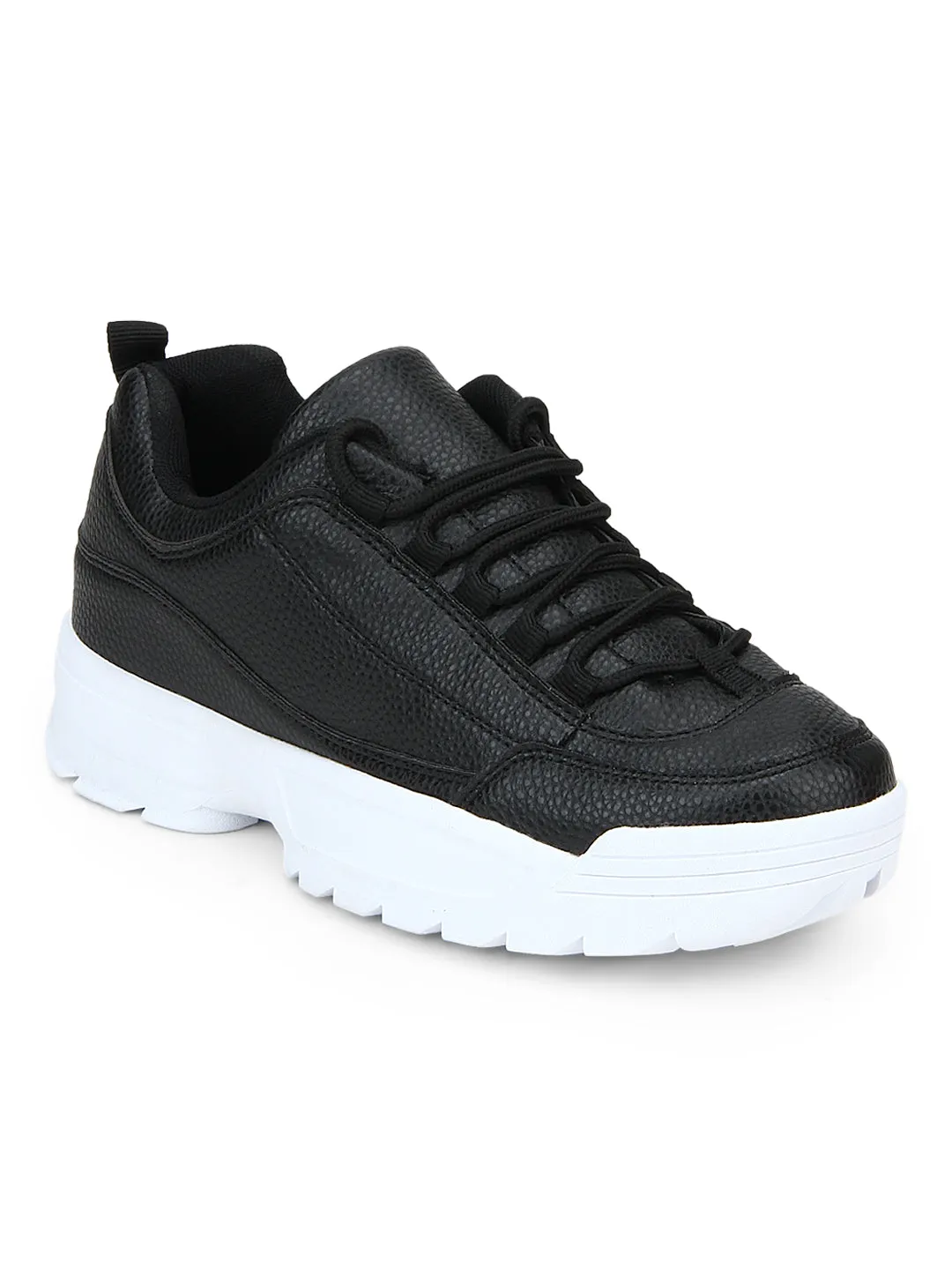 Black Cleated Bottom Lace-Up Sneakers